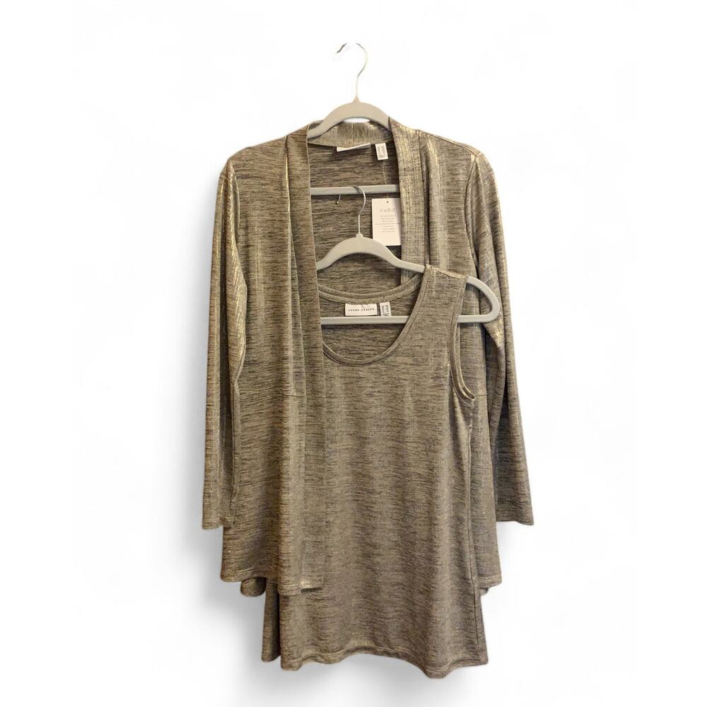 Susan Graver Cardigan Tank Set Foil Liquid Knit Metallic Thread Womens XXS